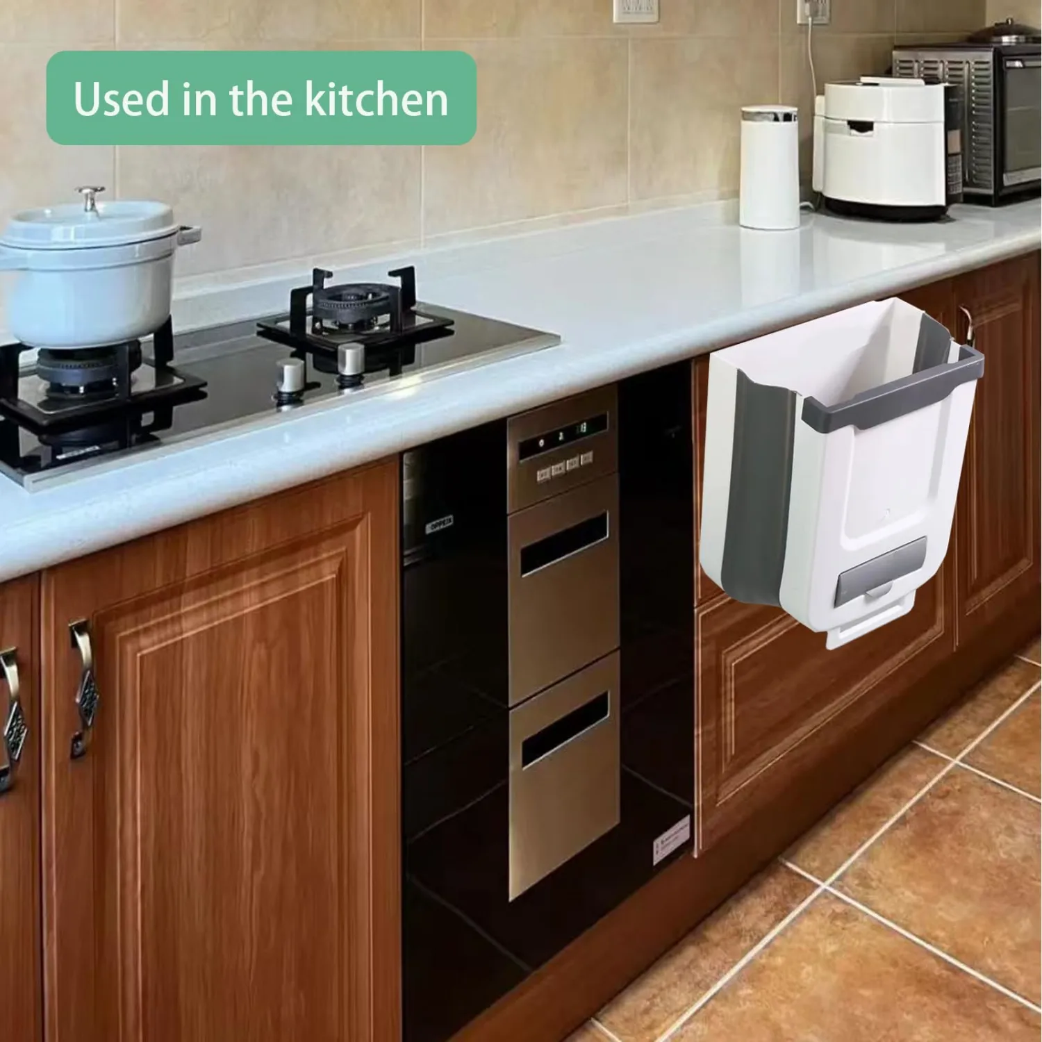 Comes with a Compost bin containing 20 Garbage Bags, Trash cans, Foldable Kitchen and Bathroom Trash cans, Suitable for Cars, Camping, Offices, bedrooms, Easy to Carry, White