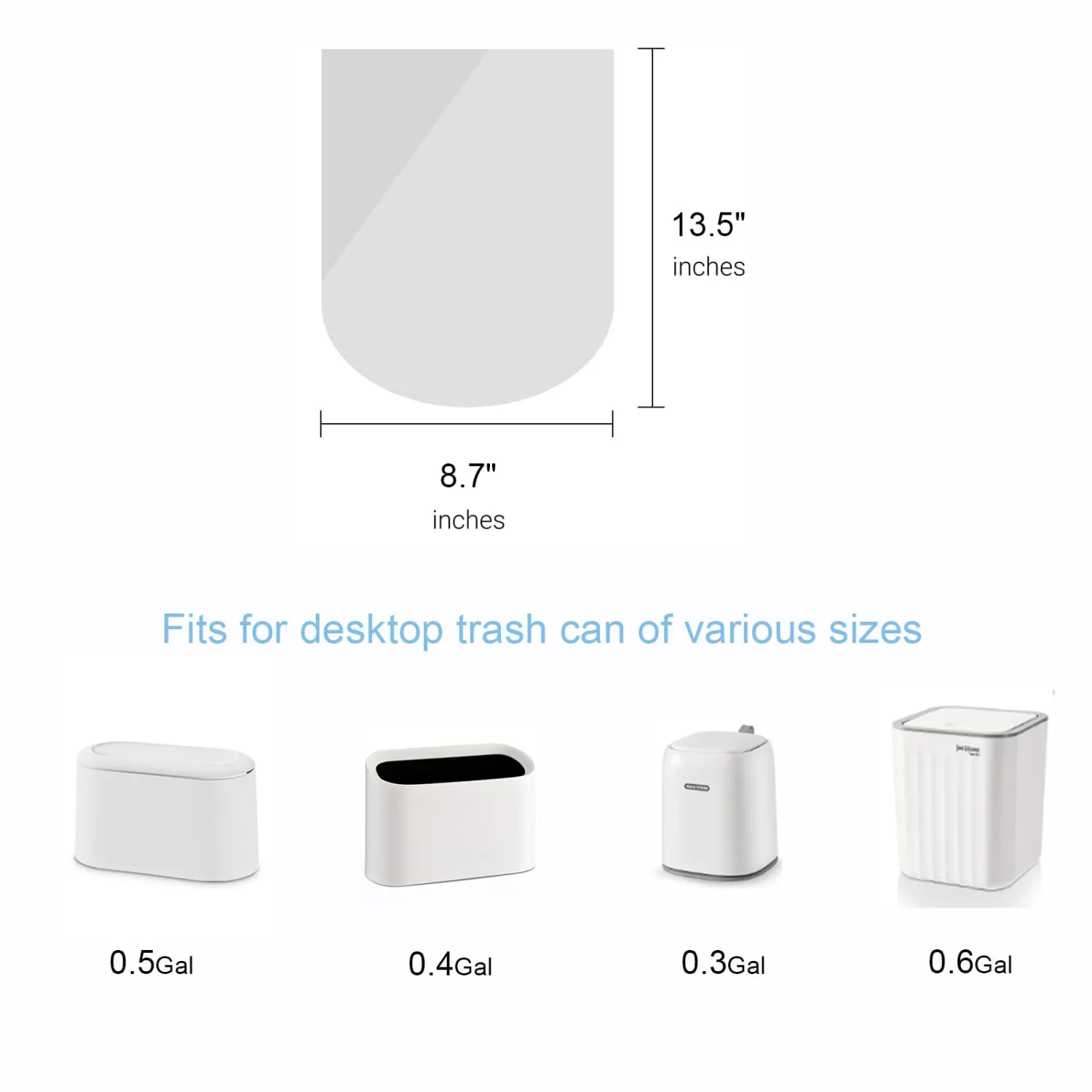 SUBEKYU Mini Trash Bags for Mini Trash Can,7 Rolls White Trash Bags for Desktop Wastebasket of Various Sizes,105 Count Total
