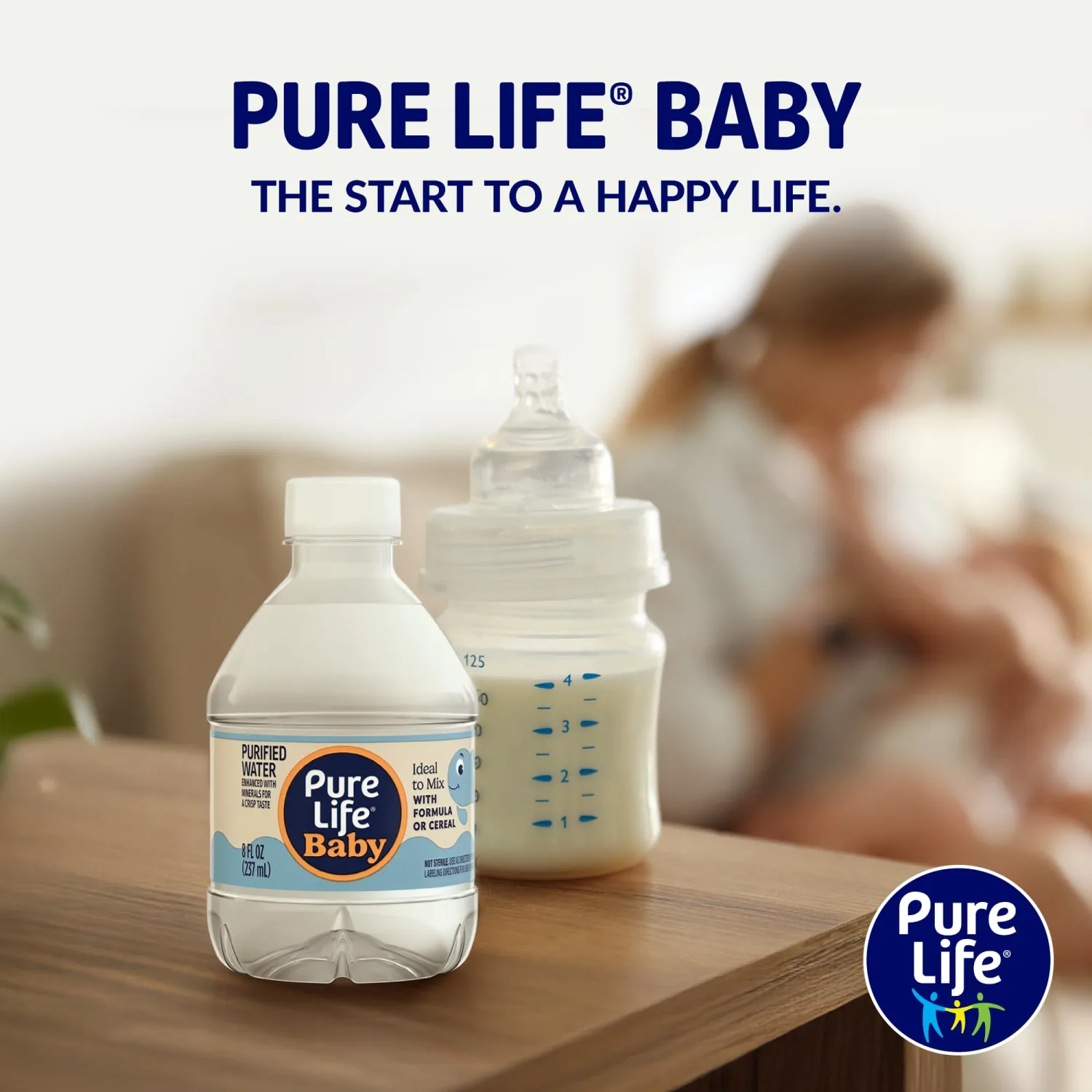 Pure Life Baby, Purified Water with Minerals Added for Taste, Ideal to Mix with Formula or Cereal - No Fluoride Added & 3x Filtered for Quality - 8 Fl Oz Mini Bottles