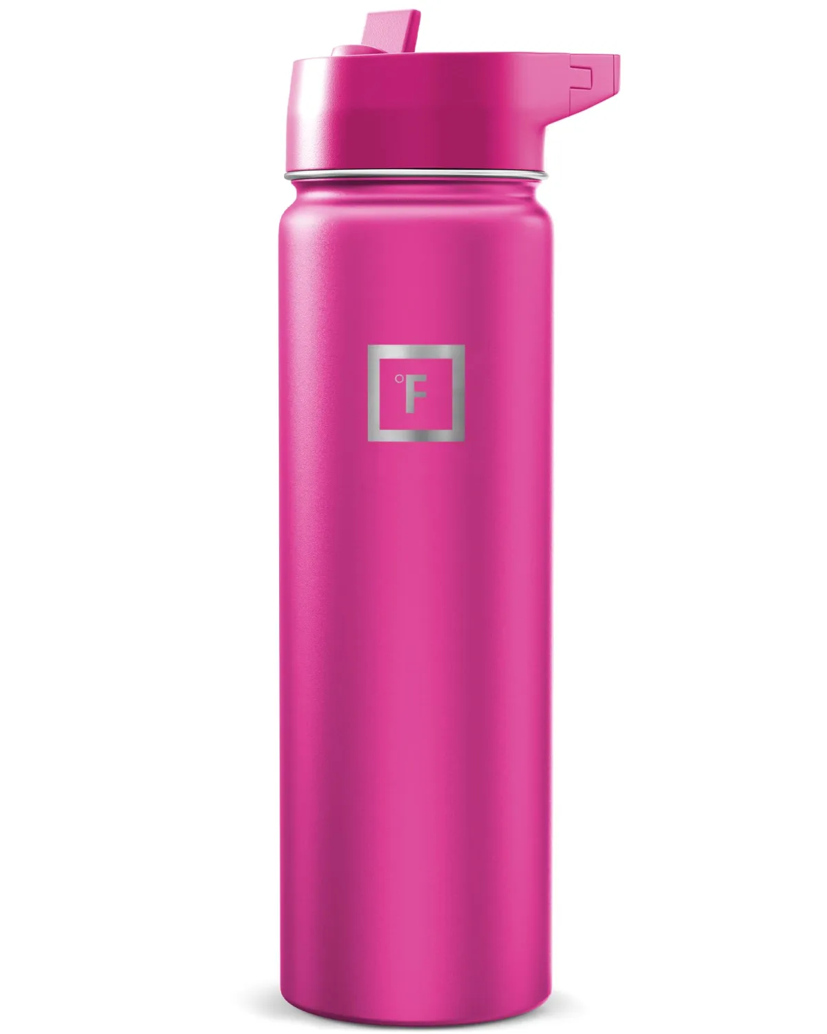 IRON °FLASK Camping & Hiking Hydration Flask with Straw, Wide Mouth Insulated Stainless Steel Sports Water Bottle - Pink Tulip 24 oz - Straw (1 Lid)