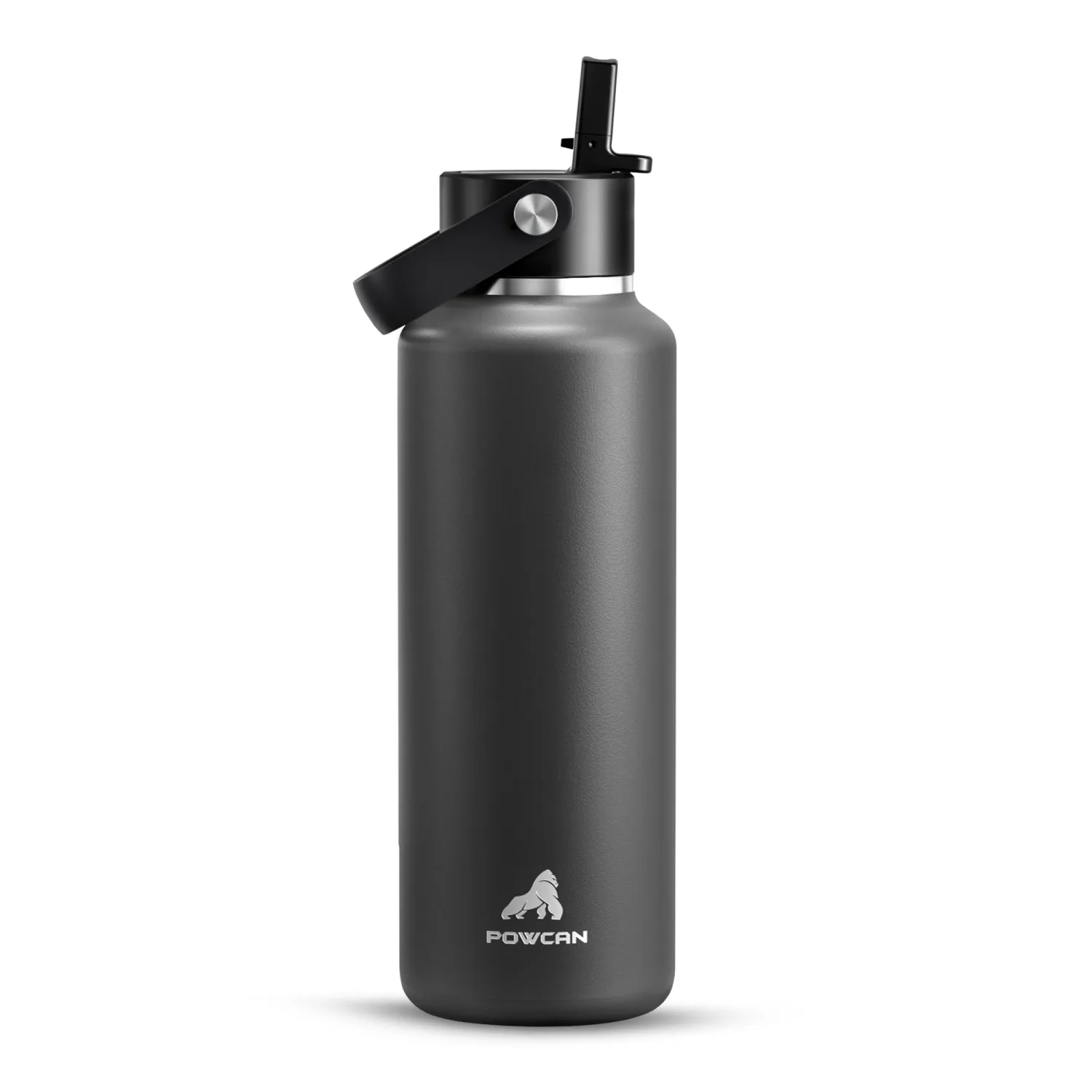POWCAN 18 oz Kid Water Bottle with Straw: Leakproof, Lightweight, Top Handle, Flex Cap, Vacuum Insulated Water Bottle for Sport, Outdoors, Running, Camping, Home, Hiking, School, Workouts (Stone Gray)