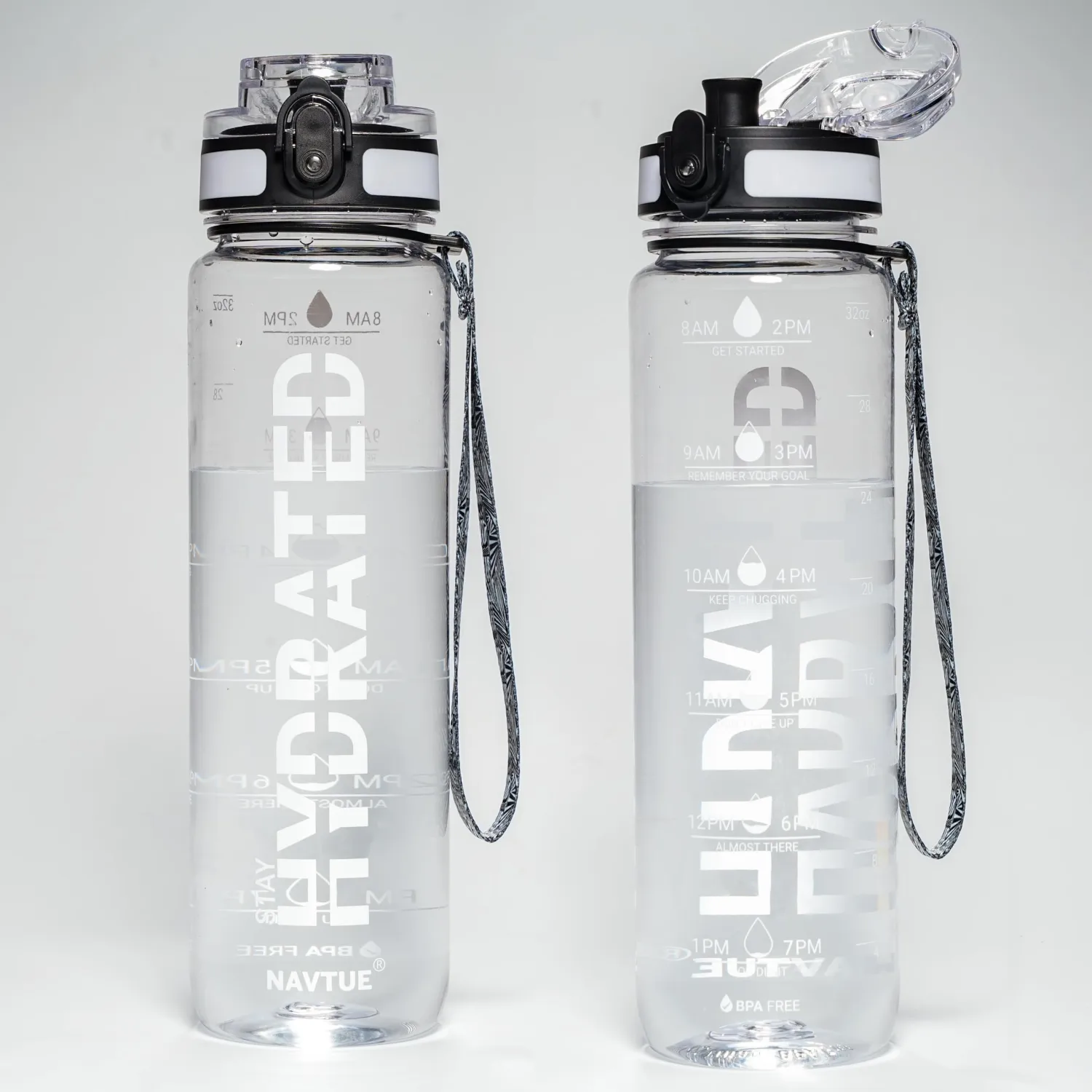 Water Bottle, 32 oz Sports Water Bottles with Time Marker Wide Mouth, Motivational and Leakproof Drink Bottle, BPA Free Tritan with Carry Strap for Gym Fitness Outdoor(1 Bottle)