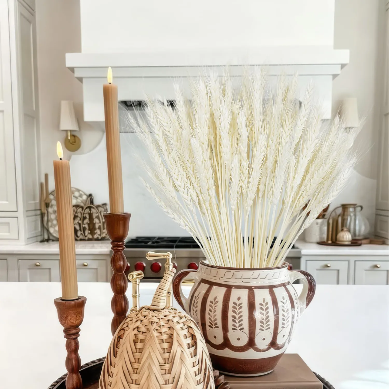 100Stems Dried Wheat Stalks Natural Wheat White Straw Natural Bouquet Suitable for Home Kitchens Wedding Table DecorationsVBohemian Farmhouse DIY Decorations