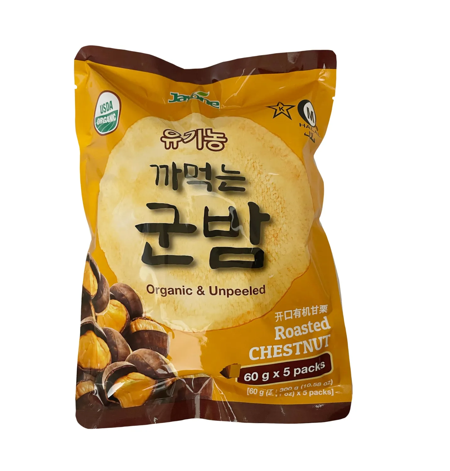 Jayone Organic Roasted Chestnuts, Ready-to-Eat Snack for Cooking or Snacking, Soft and Moist Texture, No Added Sugar, 6 Pack (6 × 1.94 oz), Product of Korea