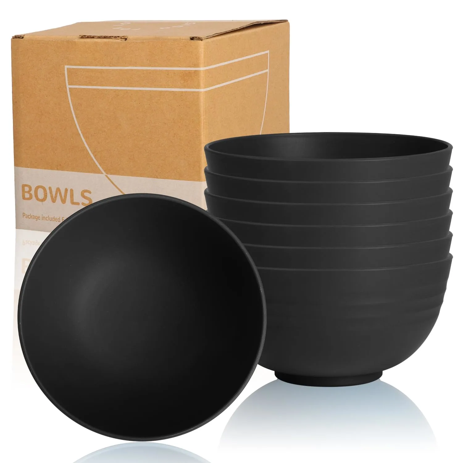 Wrova Wheat Straw Camping Bowls Sets of 6,Unbreakable 26oz Lightweight Bowls Sets for Outdoors Activity,Breakfast Bowls for Cereal and Salad.Black Series