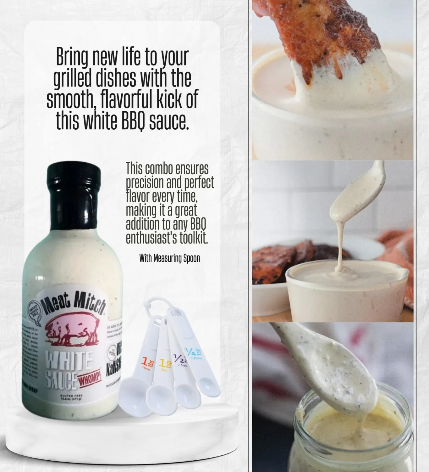 2x Meat Mitch White WHOMP BBQ Sauce 16.6 oz Bundle with Measuring Spoon – Creamy Horseradish-Style Sauce with Cayenne, Lemon, and Brown Sugar Flavor – Gift Set (2 Items)