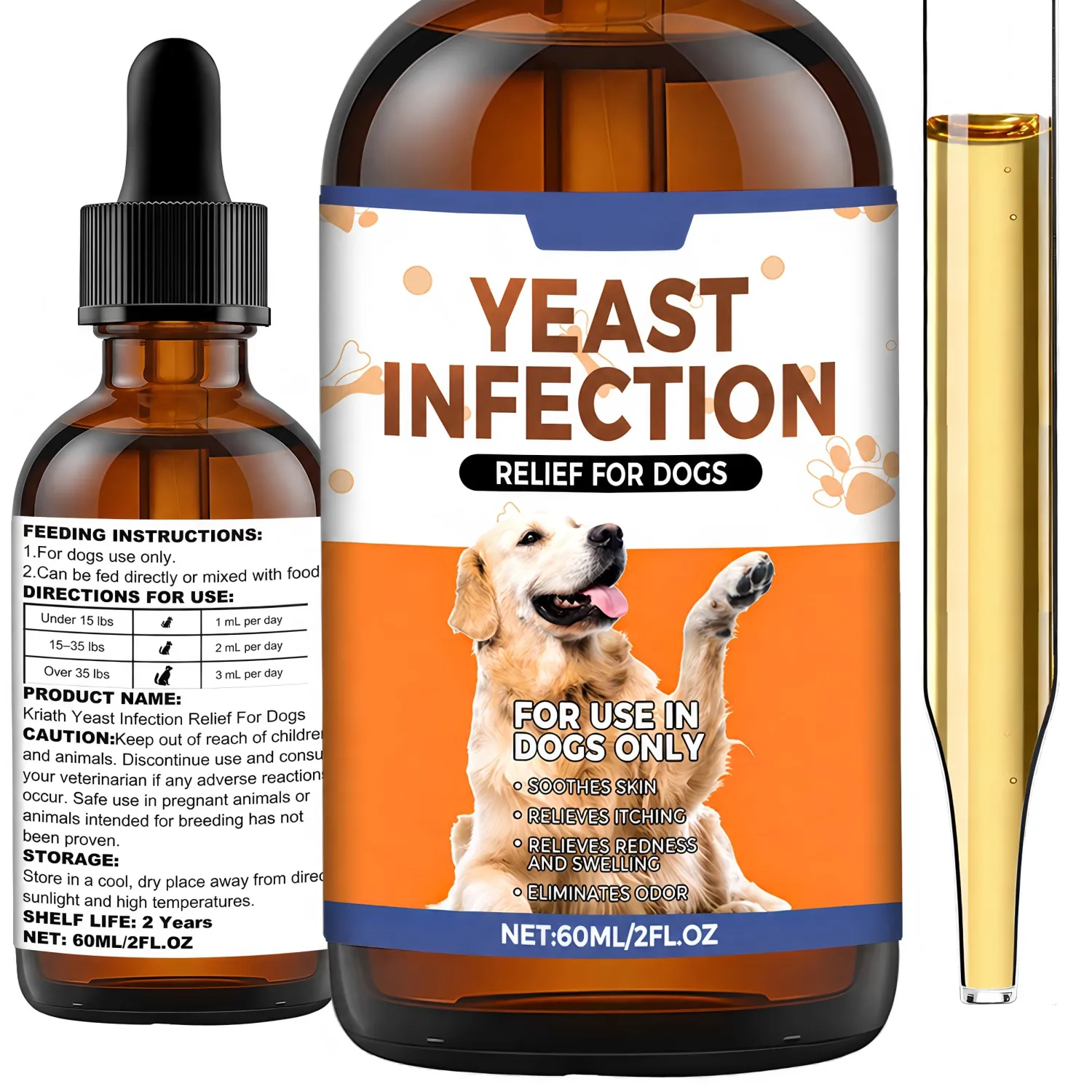 Yeast Infection Treatment for Dogs | Dog Ear Yeast Infection Treatment, Soothes Skin, Relieves Itching, Reduces Redness and Swelling, Eliminates Odors, 60ml Bacon Flavor