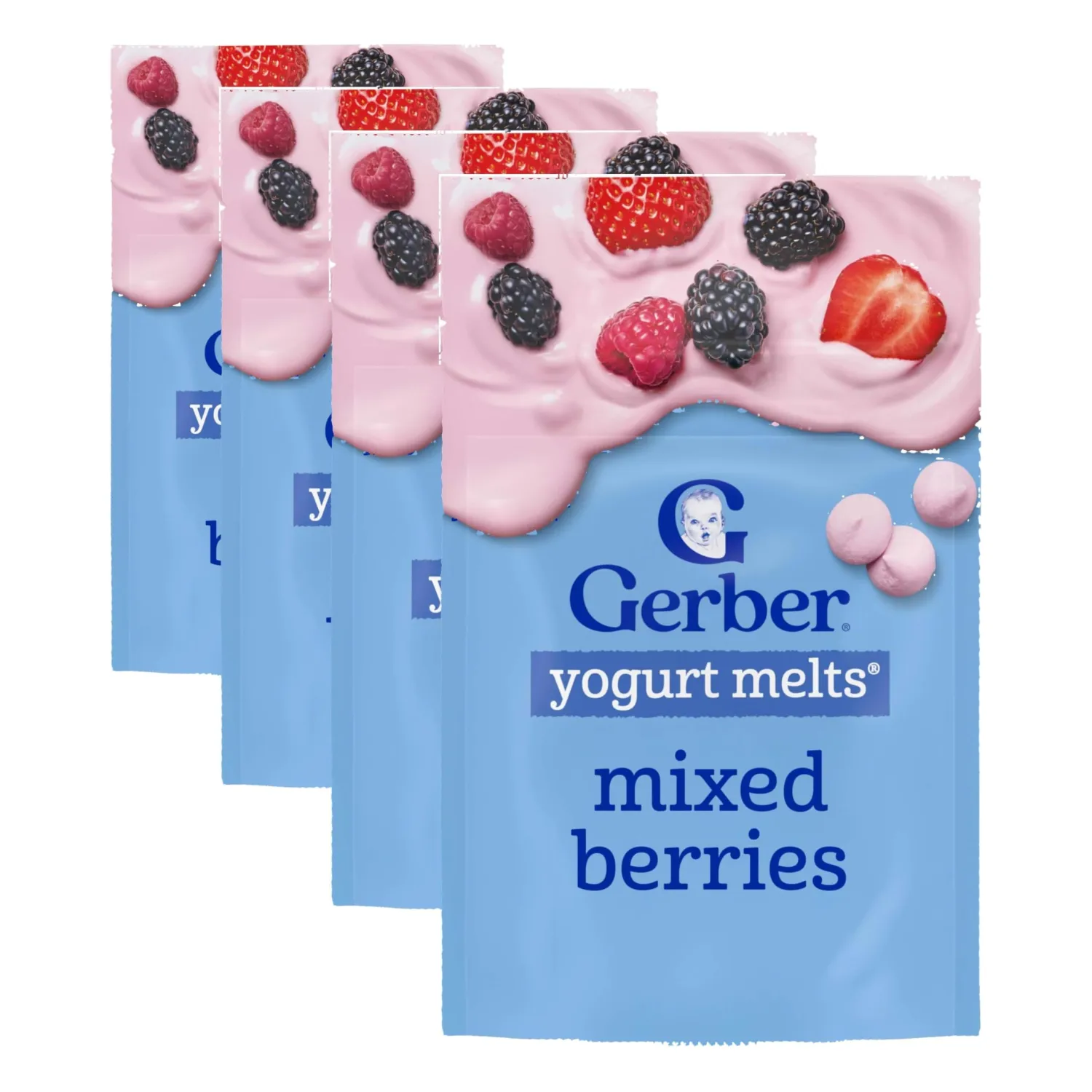 Gerber Stage 3 Baby Food Snacks, Mixed Berries Yogurt Melts, Baby Led Feeding (Pack of 4)