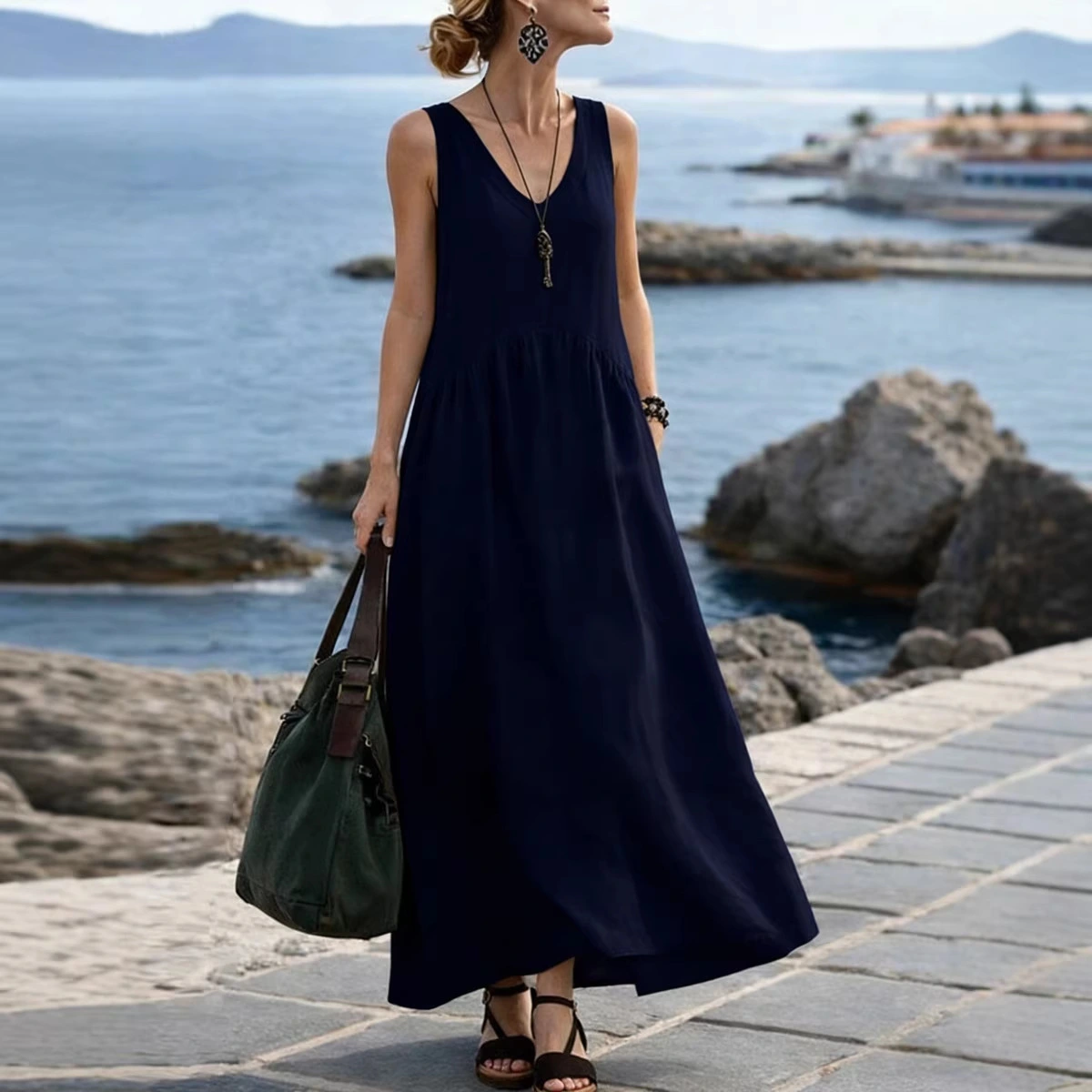 Women's Beach Vacation-Style Minimalist Casual Long Dress