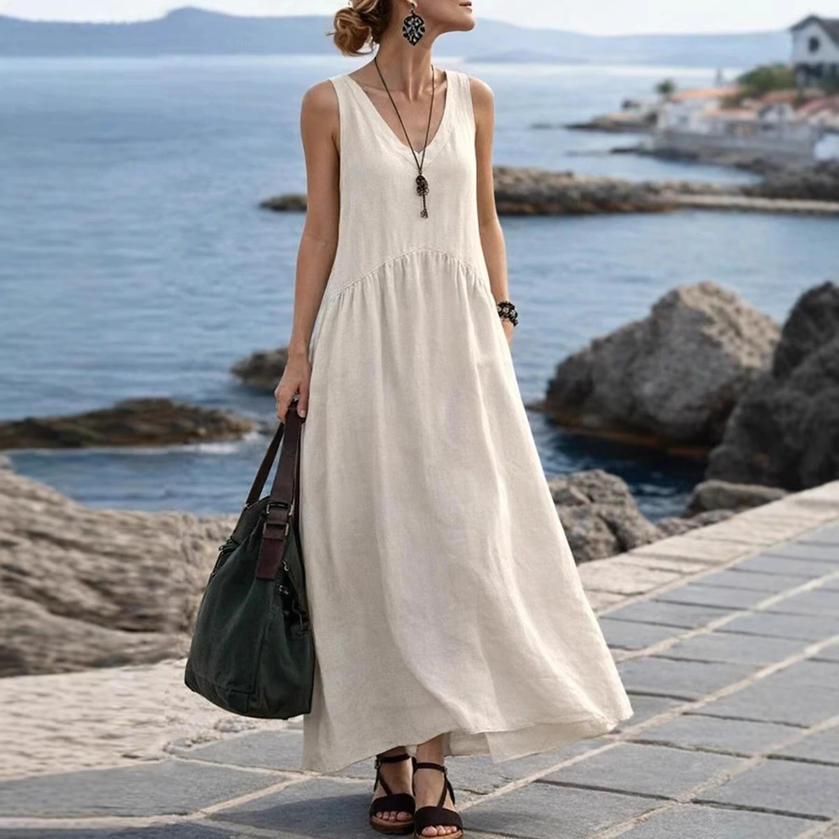 Women's Beach Vacation-Style Minimalist Casual Long Dress
