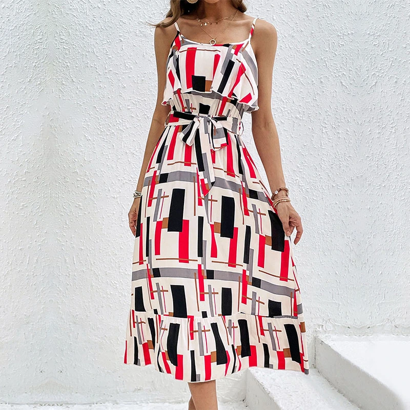 Women's Printed Lace-up Dress