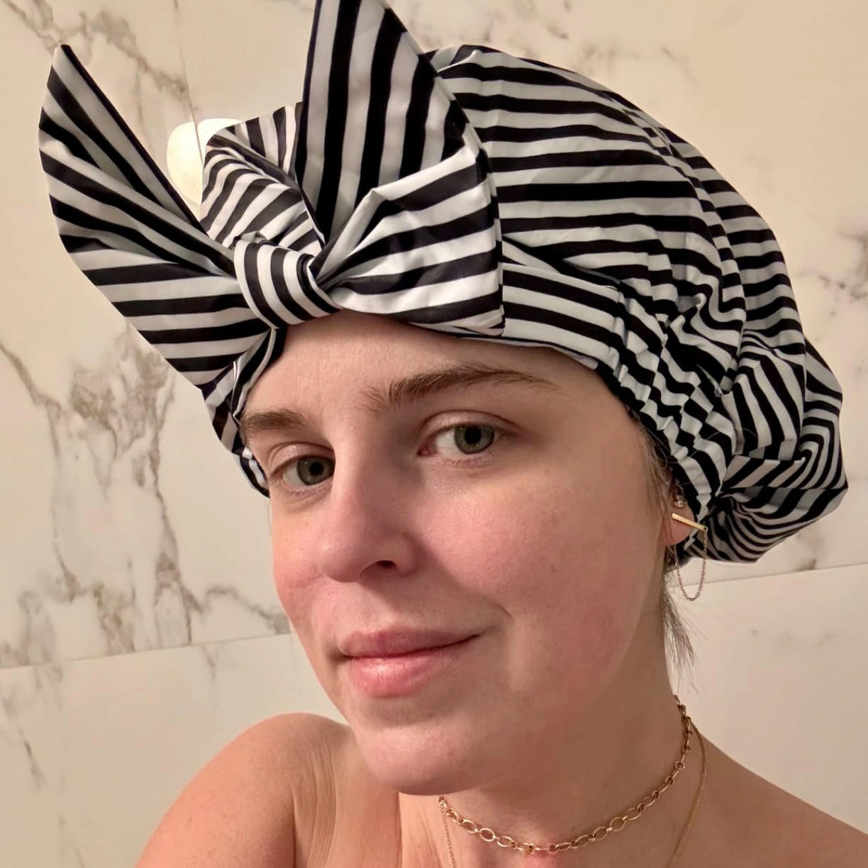 Women's Striped Printed Waterproof Shower Cap