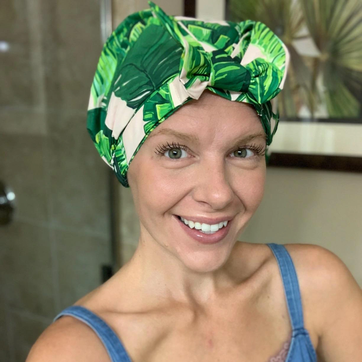 Women's Striped Printed Waterproof Shower Cap