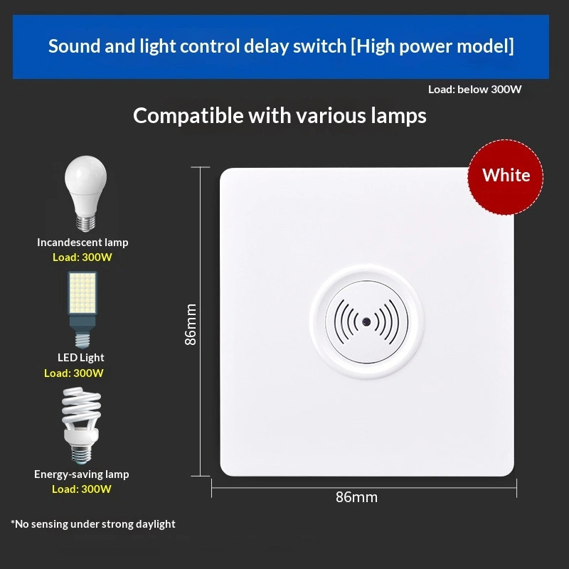 86-type Flush-mounted Two-wire Sound-and-light-controlled Panel For Stairwells With Delay Function