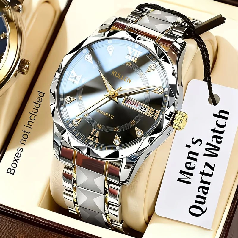 Mens Simple High-End Alloy Diamond-Encrusted Non-Mechanical Quartz Watch