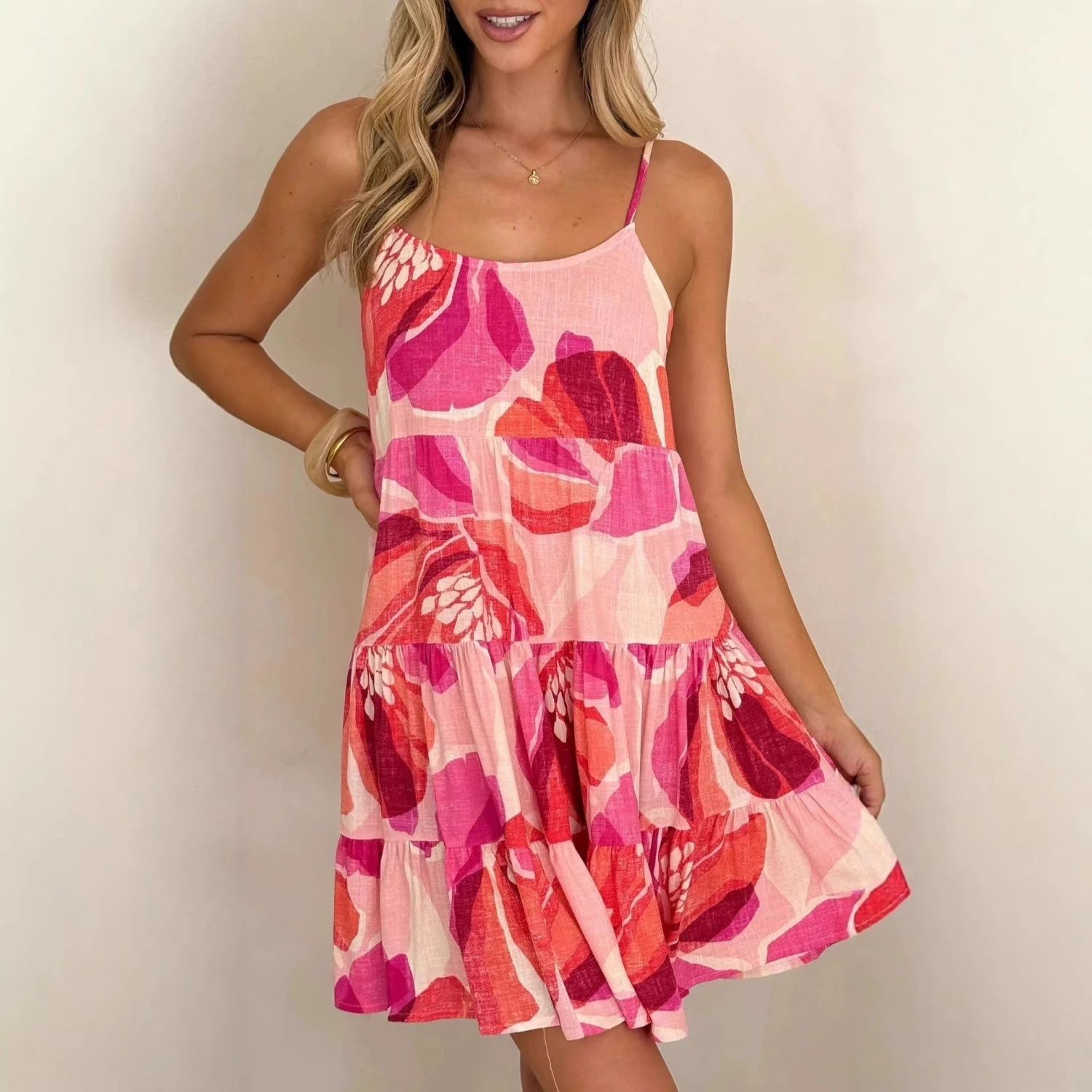 Spicy Girl Linen Printed Long Slip Dress