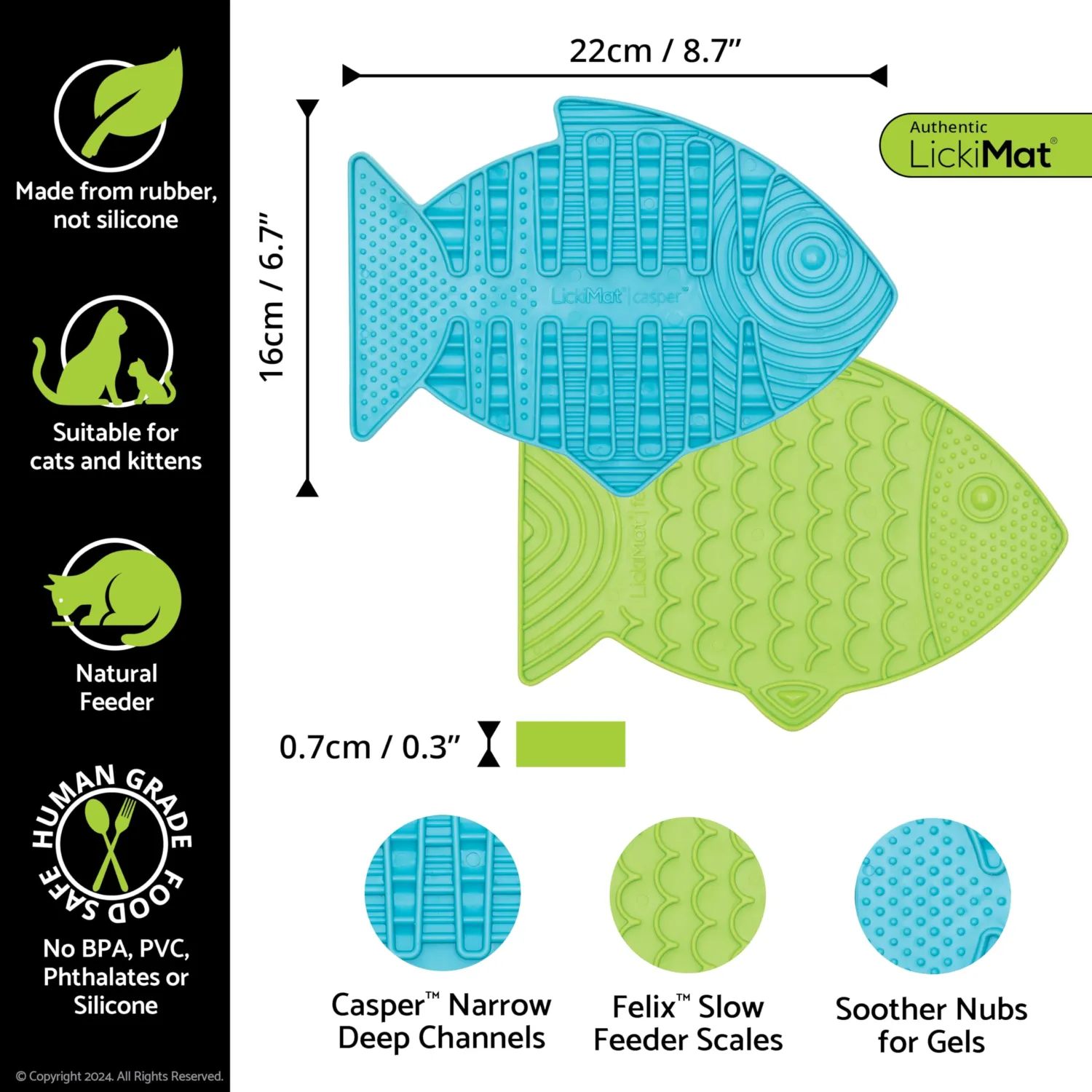 Lickimat Casper & Felix, Fish-Shaped Cat Slow Feeders Lick Mat, Boredom Anxiety Reducer; Perfect for Food, Treats and Anxiety Reduction. (Turquoise & Green)