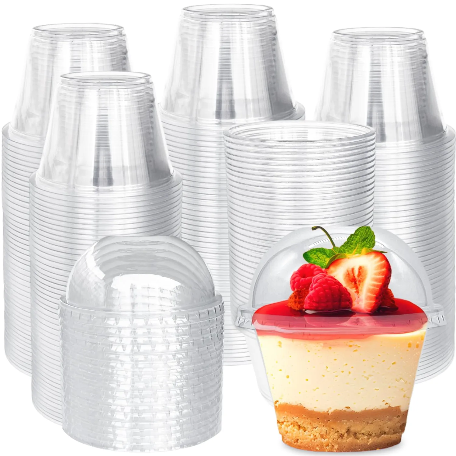 Alaeseje 100 Pack 6 oz Plastic Cups with Dome Lids (No Hole),Crystal Clear PET Dessert Cups,Disposable Party Dessert Cups for Fruit,Parfait,Pudding,Yogurt,Ice Cream,Cold Drinks