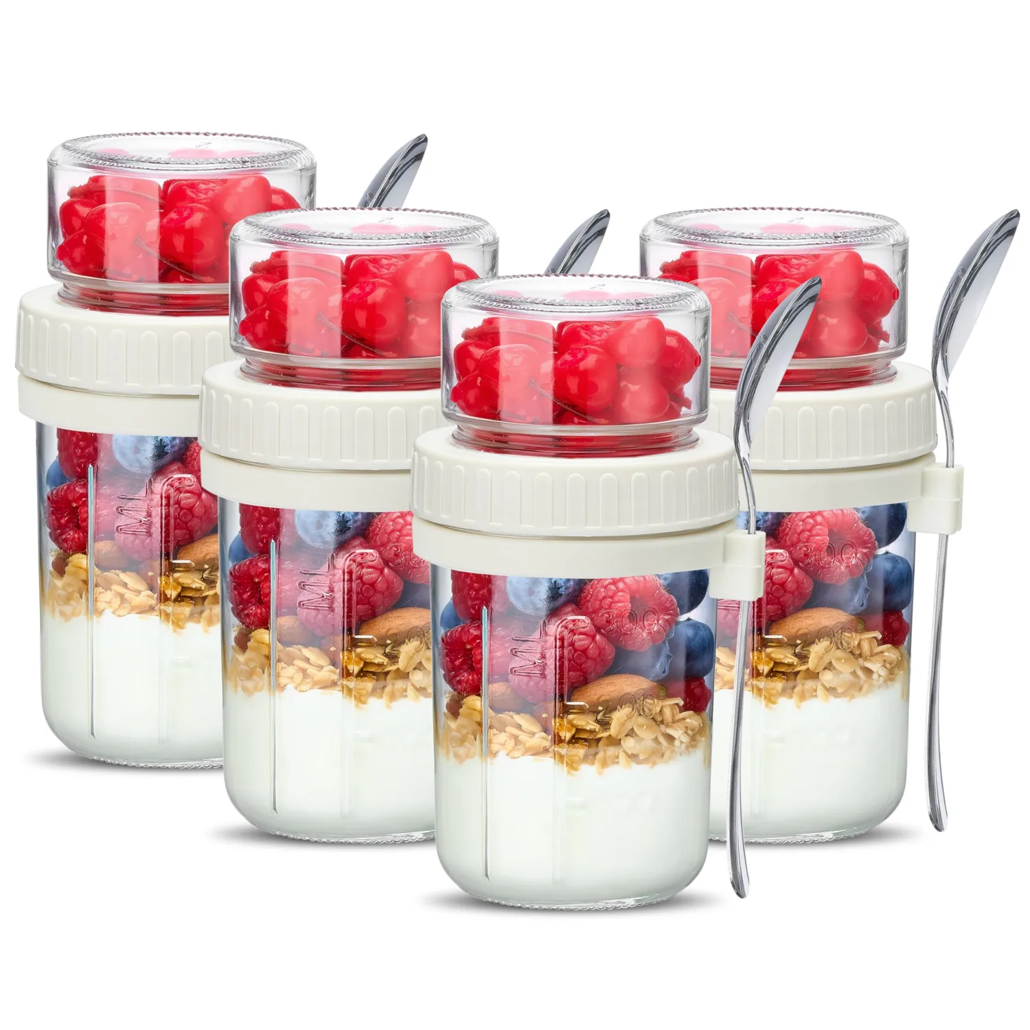 Danmu 4 Pack Overnight Oats Containers with Lids 21 oz (16+5),Dual-Layer Yogurt Parfait Cups with Lids,Meal Prep Containers Glass for Snack,Overnight Oats,Yogurt,Parfait,Salad Dishwasher Safe