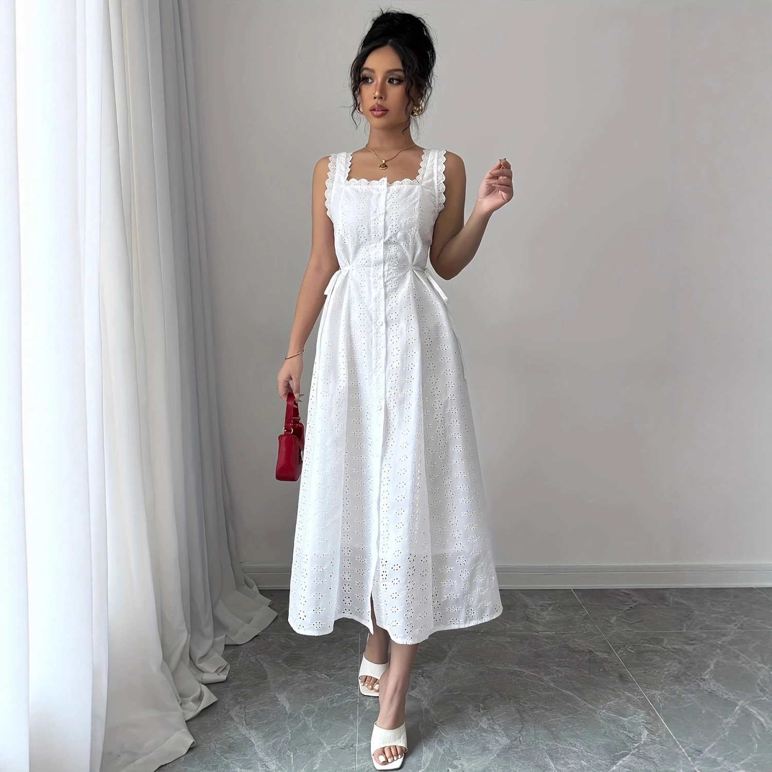Female Collar French White Hollow Suspender Dress
