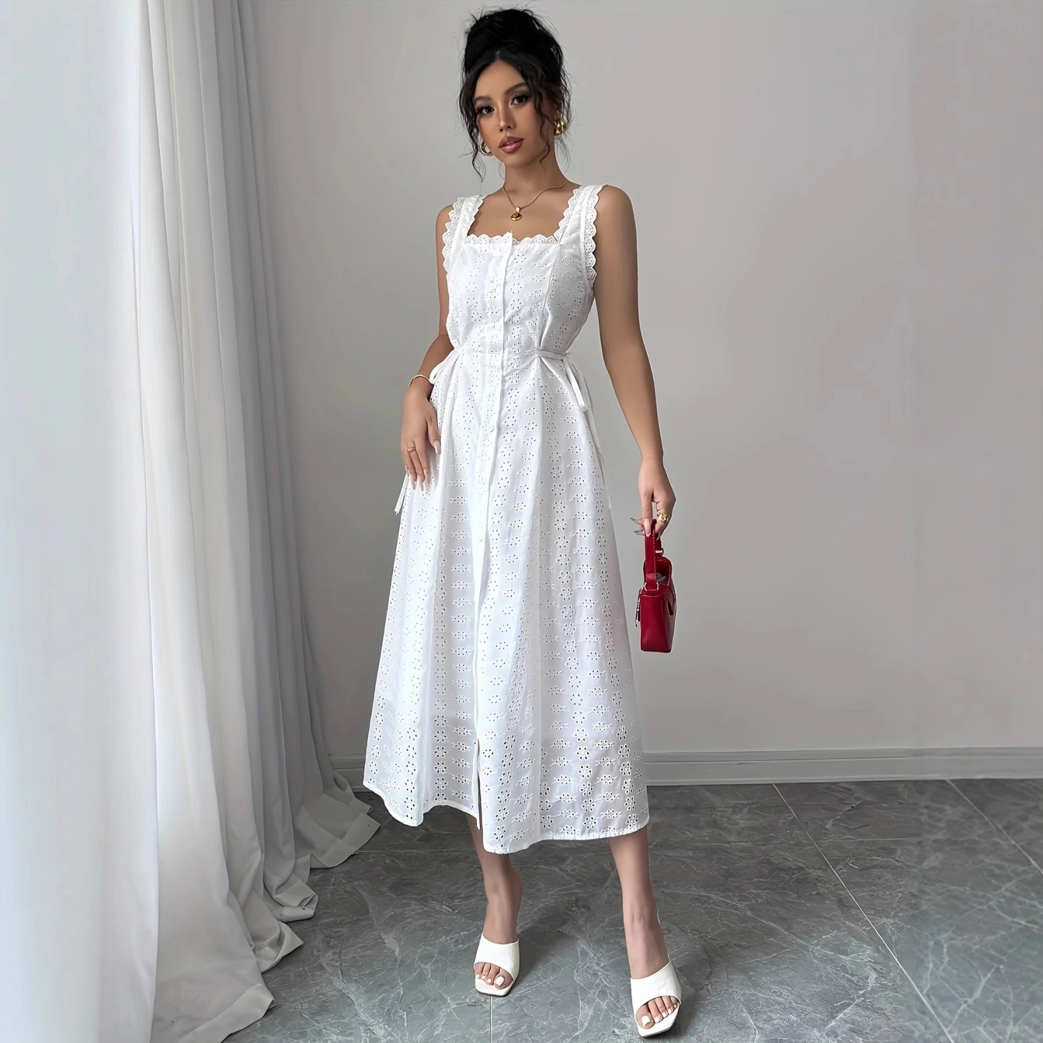 Female Collar French White Hollow Suspender Dress