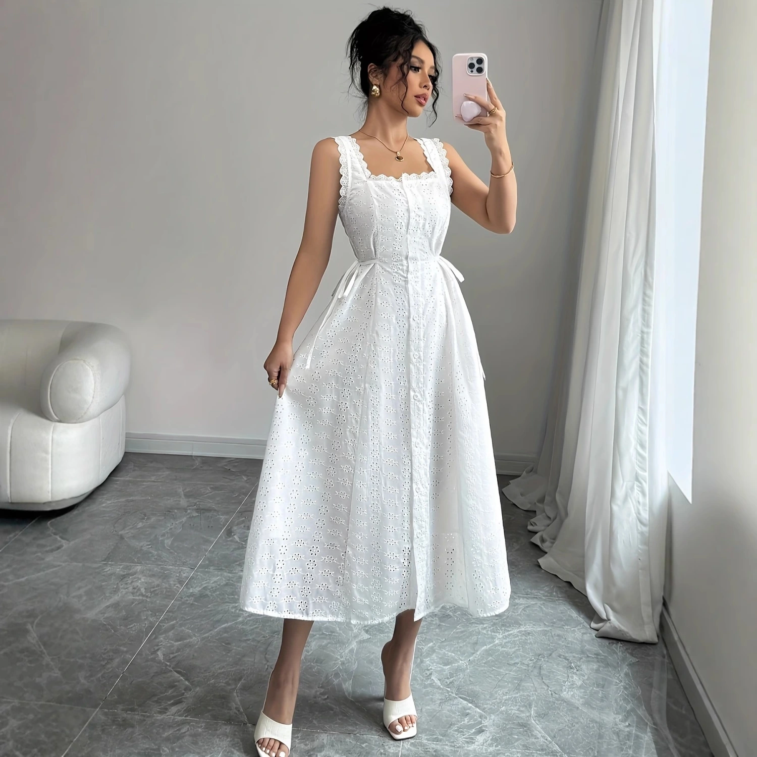 Female Collar French White Hollow Suspender Dress