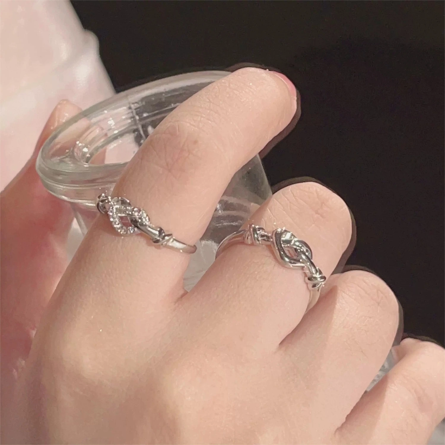 Love Heart Couple Rings For Men & Women, Simple Twin Knot Fashion Light Luxury Gift