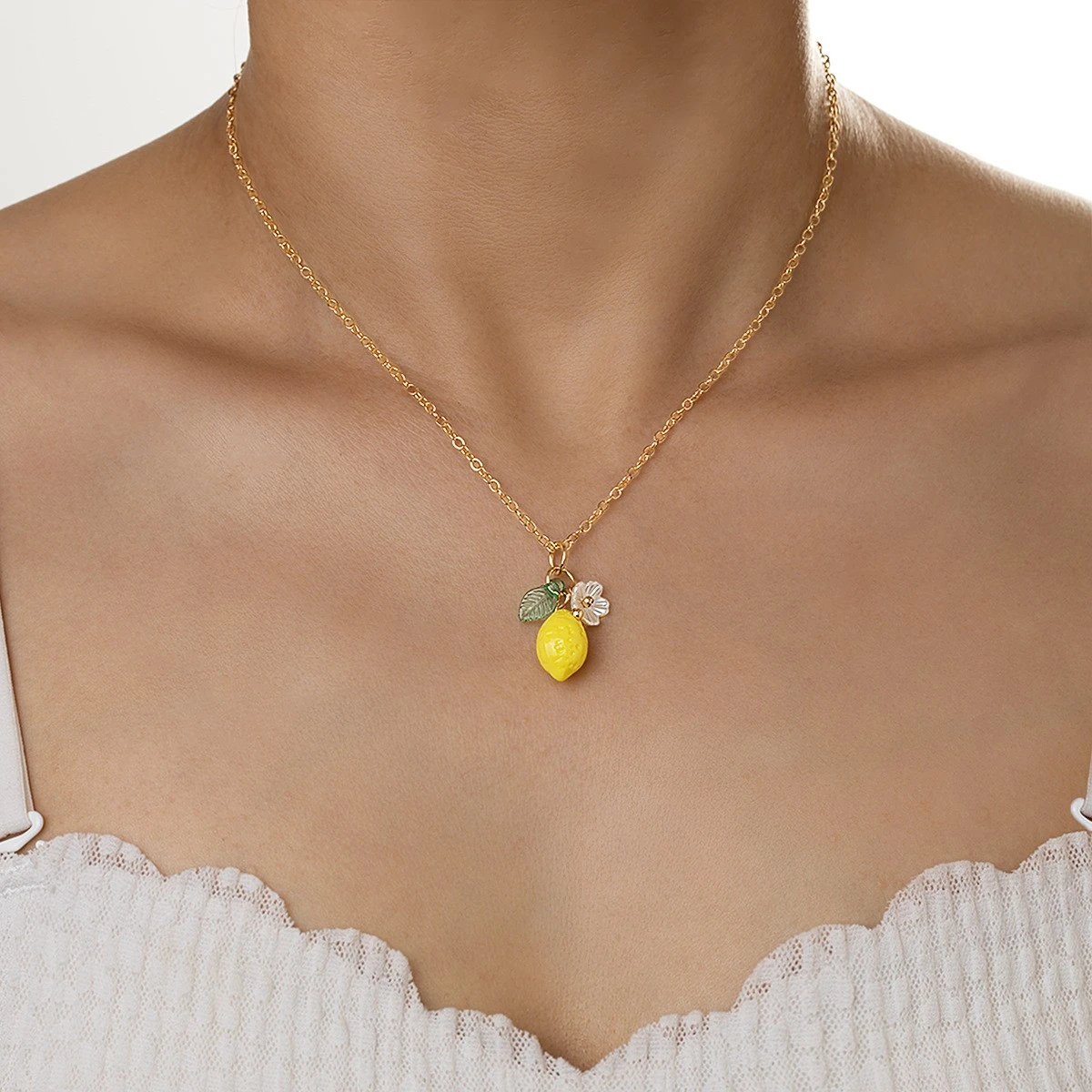 Fashionable New-style Fresh And Sweet Fruit Lemon Flower And Leaf Pendant