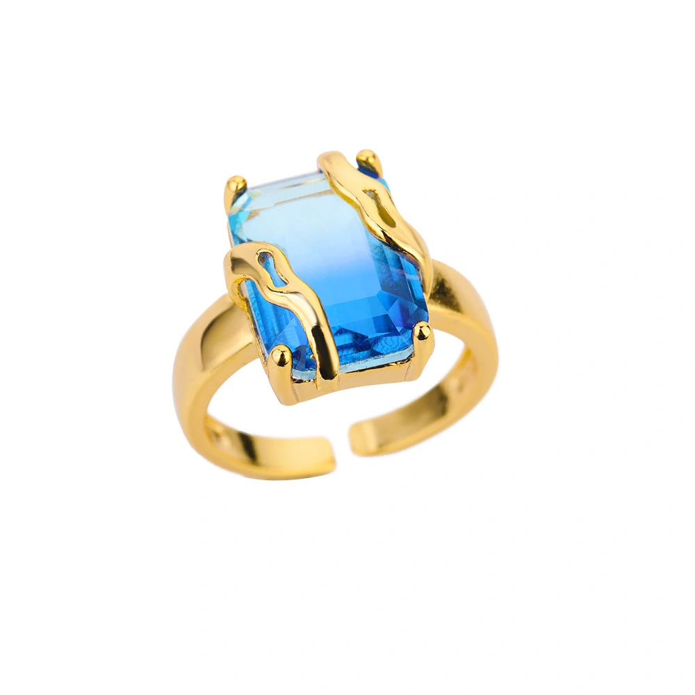 Noble Blue Zircon Full Setting Ring 18K Gold Plated Female Finger Accessory