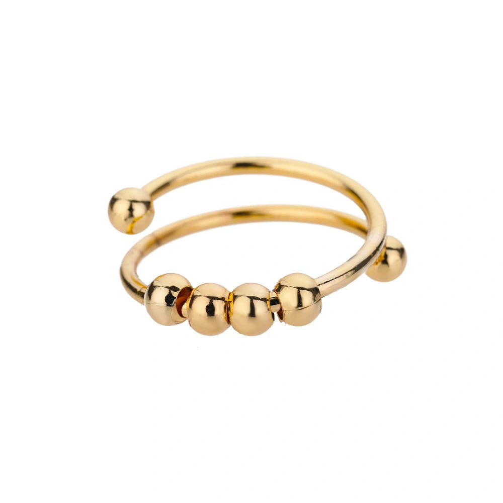 Amazon Bestseller Rotatable Full Diamond 18K Gold Plated Anxiety Relief Open Flower Stress Relief Ring