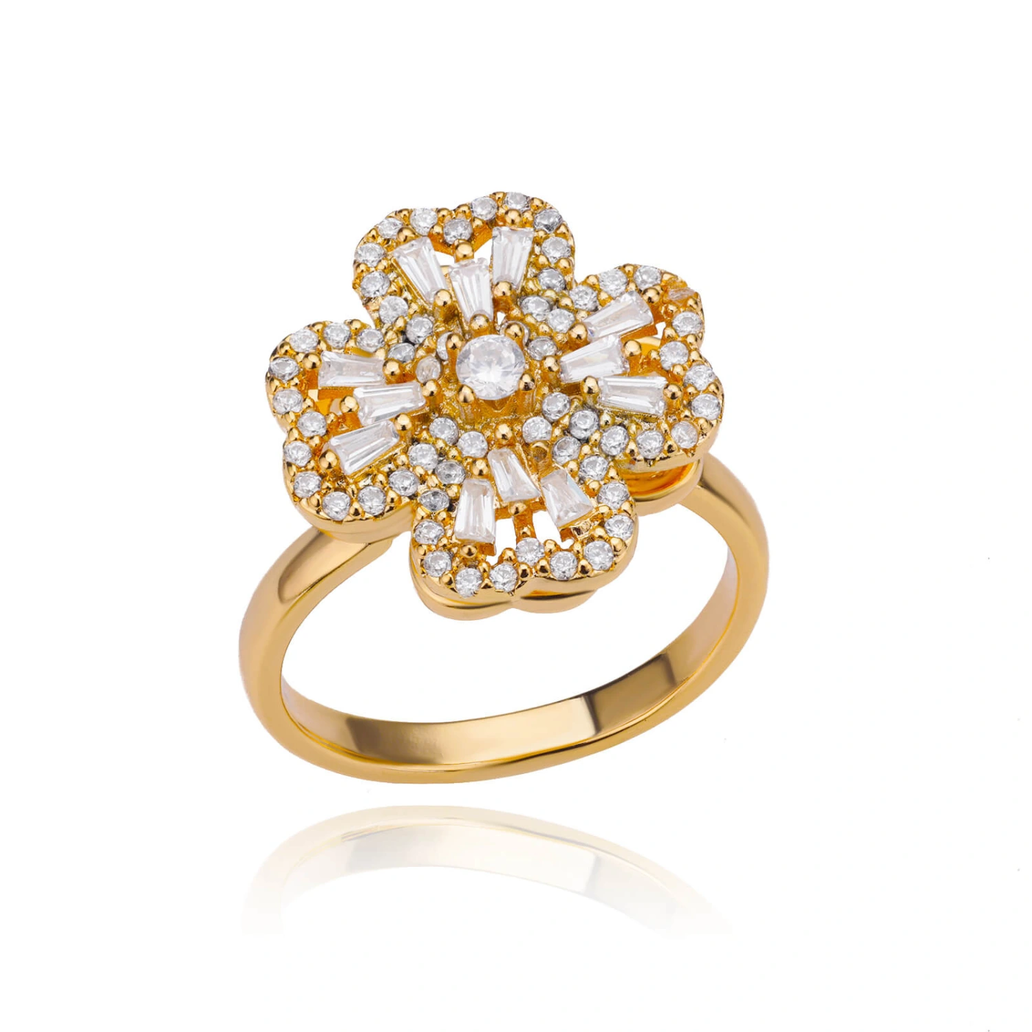 Rotatable Full Diamond Flower Ring 18K Gold Plated Anxiety Relief Open Finger Ring