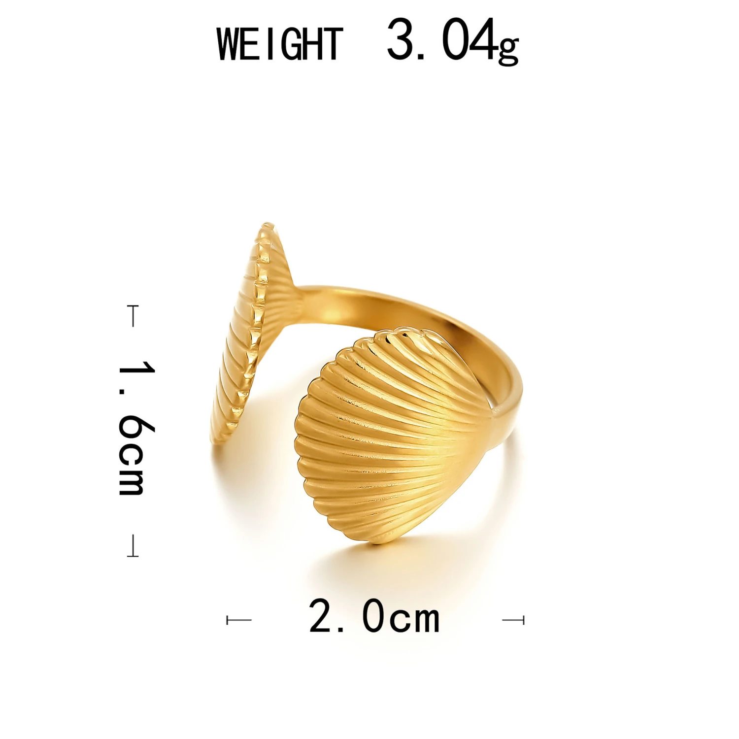 New Stainless Steel Vacuum Plated 18K Gold Starfish Shell Heart Flower Open Ring