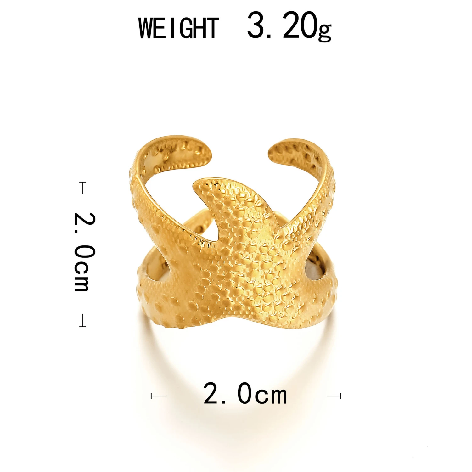 New Stainless Steel Vacuum Plated 18K Gold Starfish Shell Heart Flower Open Ring