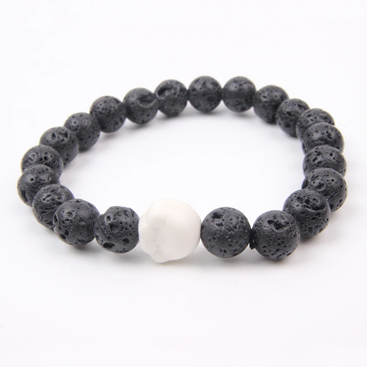8mm Volcanic Stone Agate Chalcedony And Crystal Beaded Bracelet