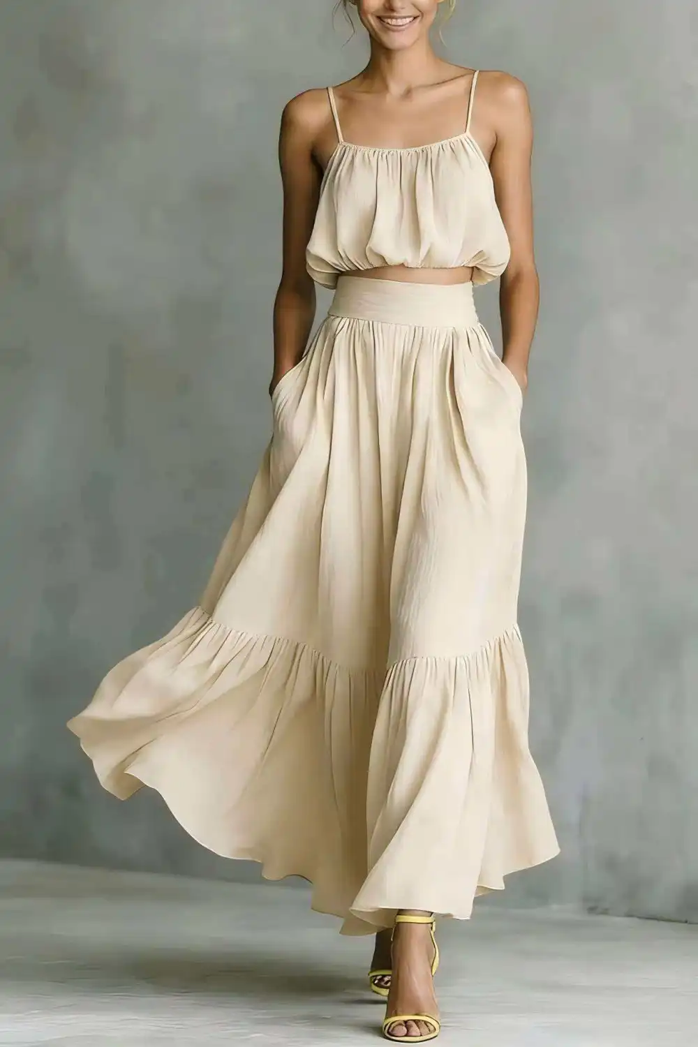New Summer High Waist Flared Skirt Two-piece Set