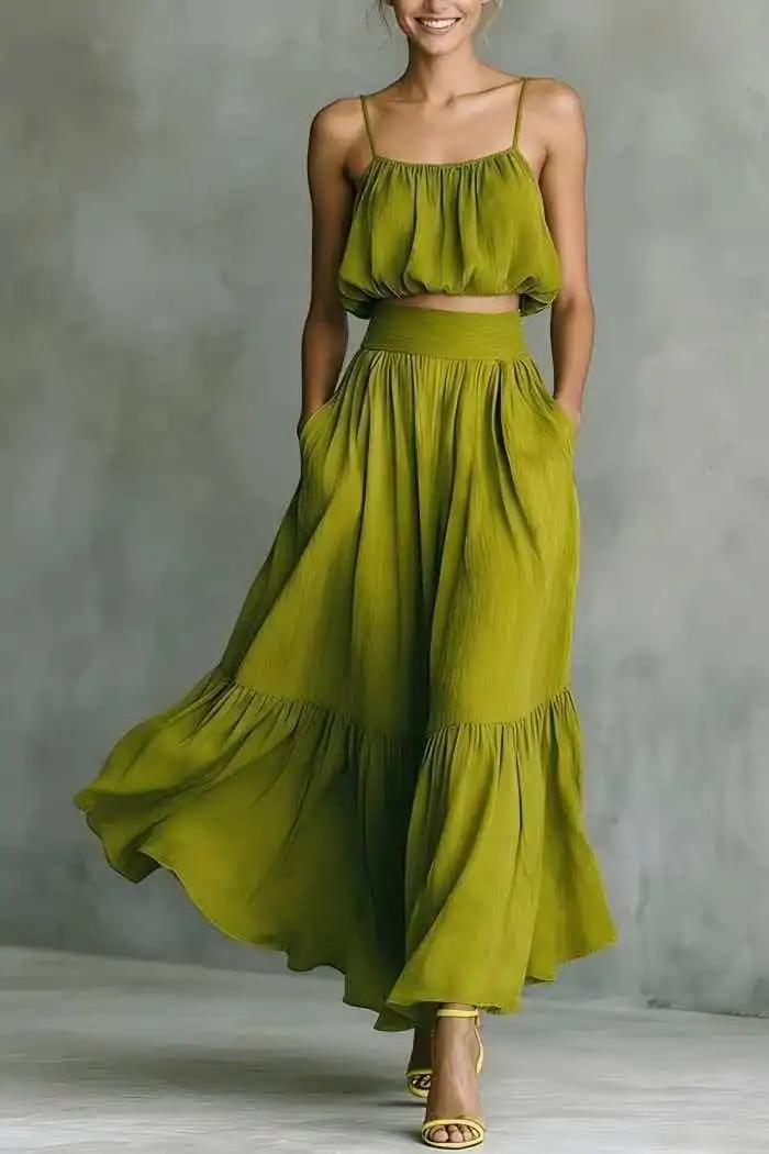 New Summer High Waist Flared Skirt Two-piece Set