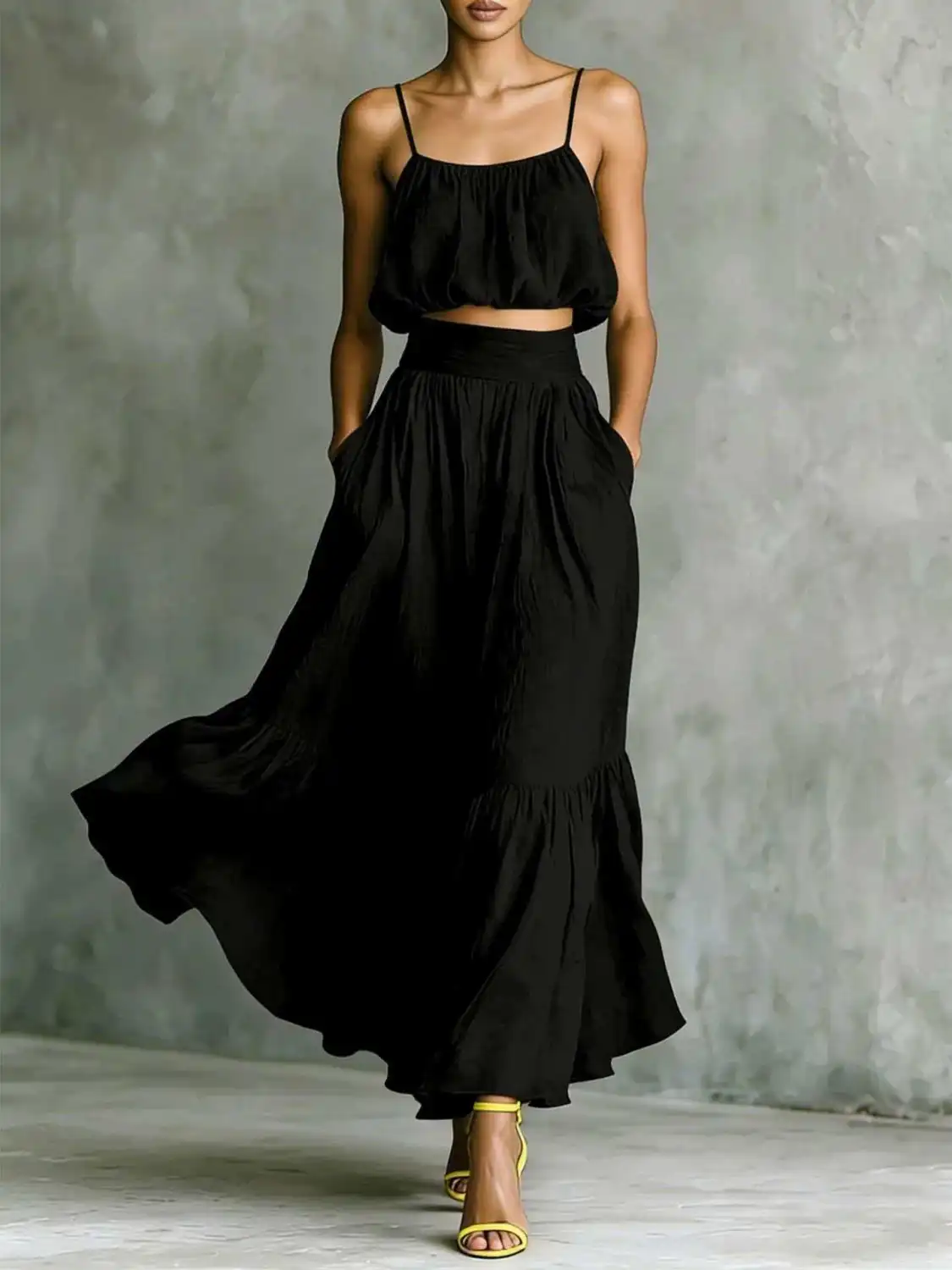 New Summer High Waist Flared Skirt Two-piece Set