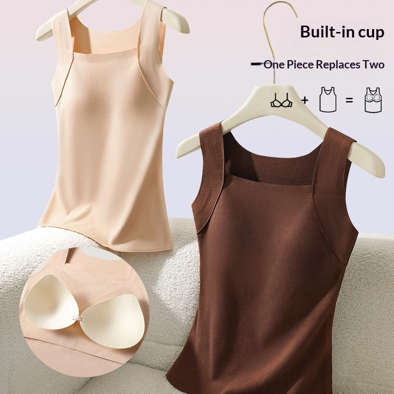 Womens Warm Inner Vest With Built-in Padded Cups No Bra Required