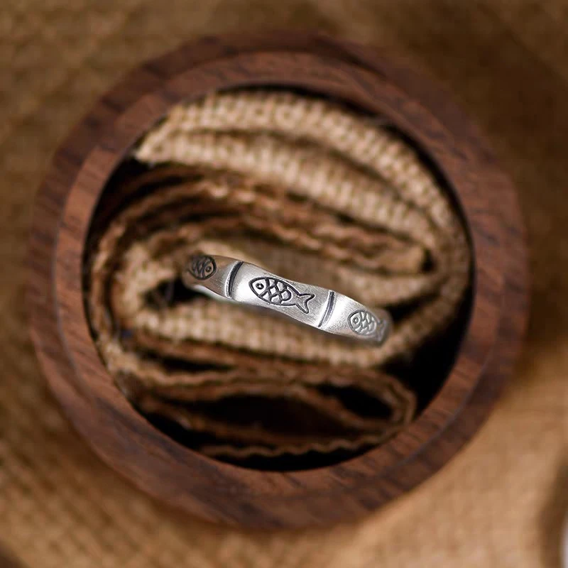 1pc 999 Sterling Silver Koi Fish & Bamboo Open Ring, Retro Lucky Style, Perfect For Daily Wear & Exam Valentine's Gift