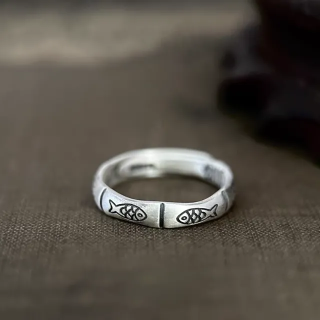 1pc 999 Sterling Silver Koi Fish & Bamboo Open Ring, Retro Lucky Style, Perfect For Daily Wear & Exam Valentine's Gift
