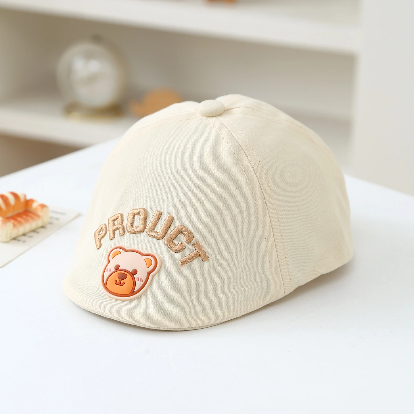 Summer Baby Drawing Board Bear Head Fashionally Cute Style Fedora Cap Suitable For Daily Sun Protection For Children's Outdoor Play