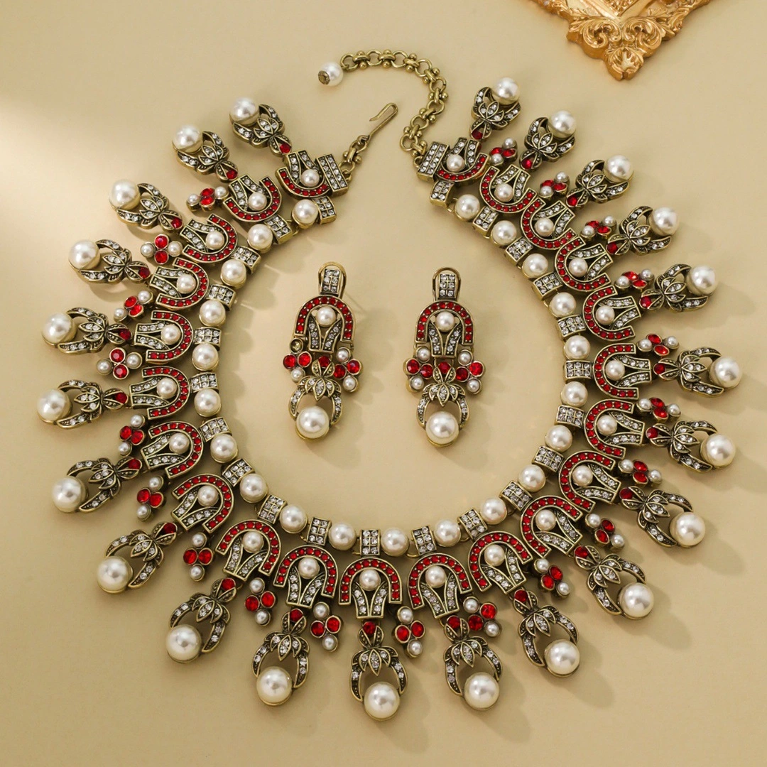 Pearl Tassel Earring And Necklace Set Vintage-style