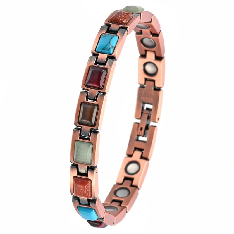Red Copper Magnetic Blue Turquoise Womens Bracelet