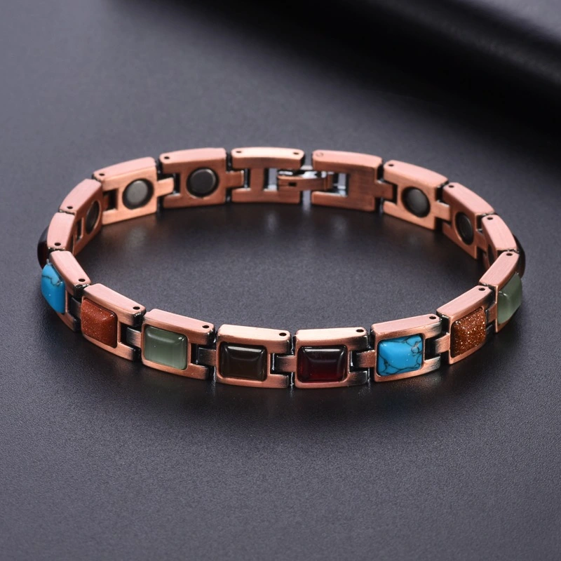 Red Copper Magnetic Blue Turquoise Womens Bracelet