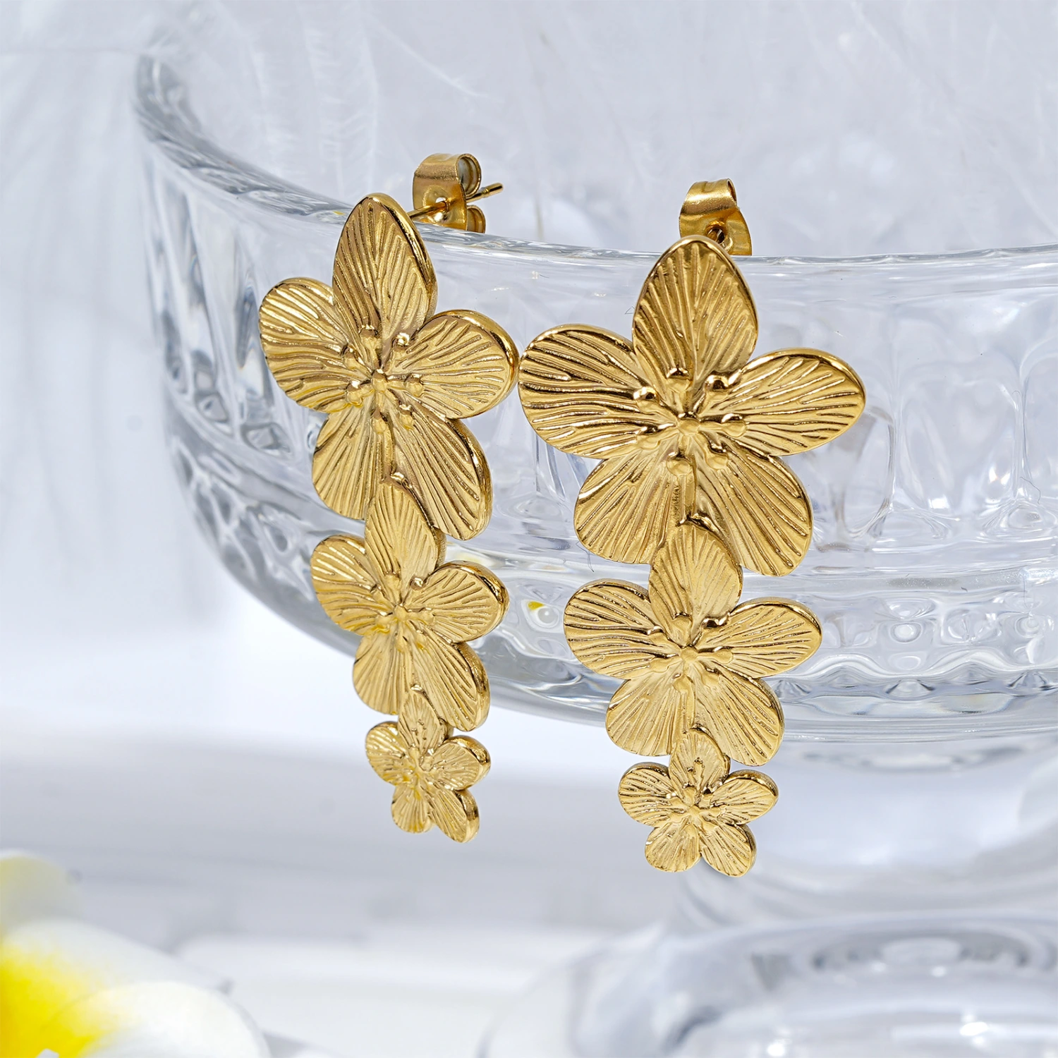 Stainless Steel Connecting Golden Petal Stud Earrings