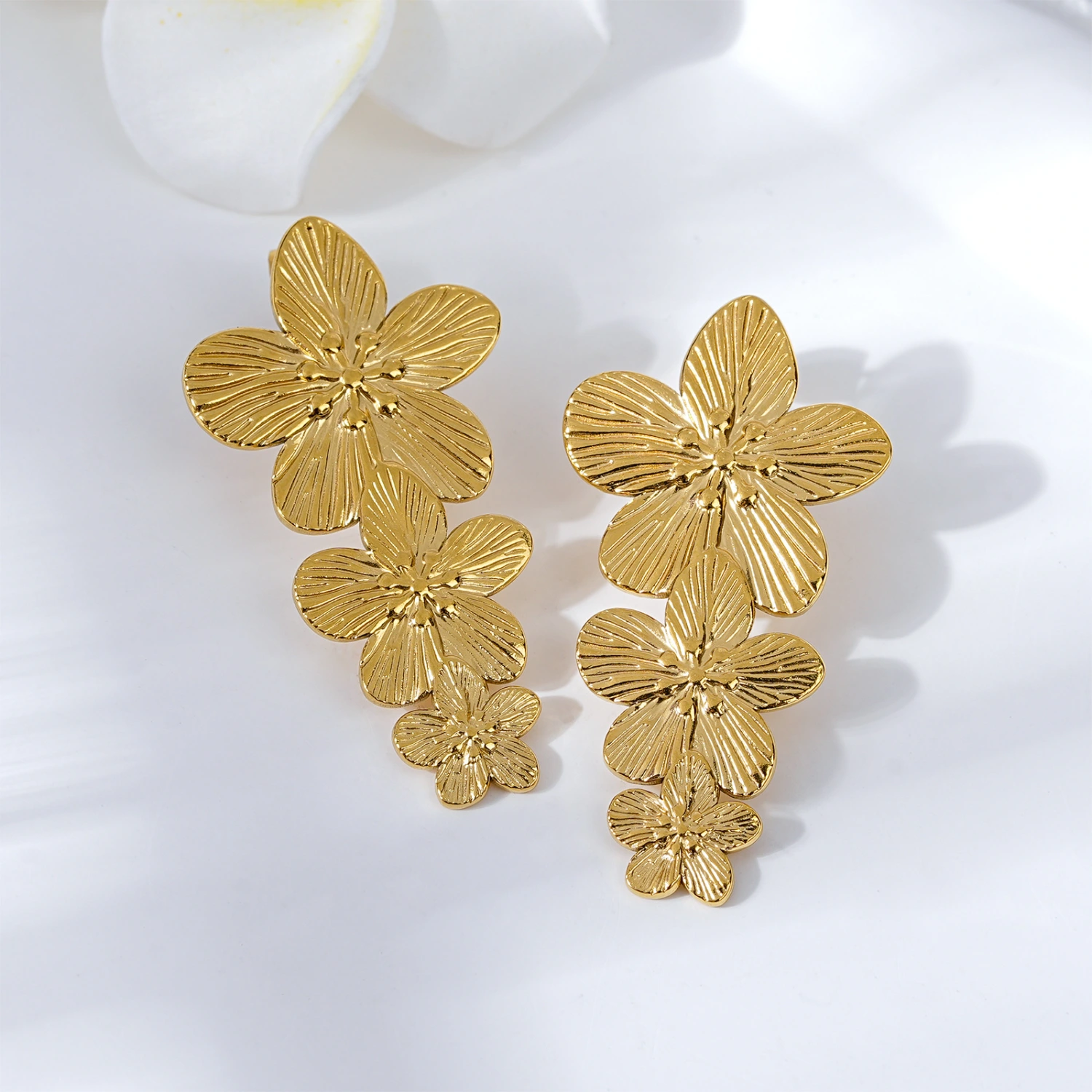 Stainless Steel Connecting Golden Petal Stud Earrings