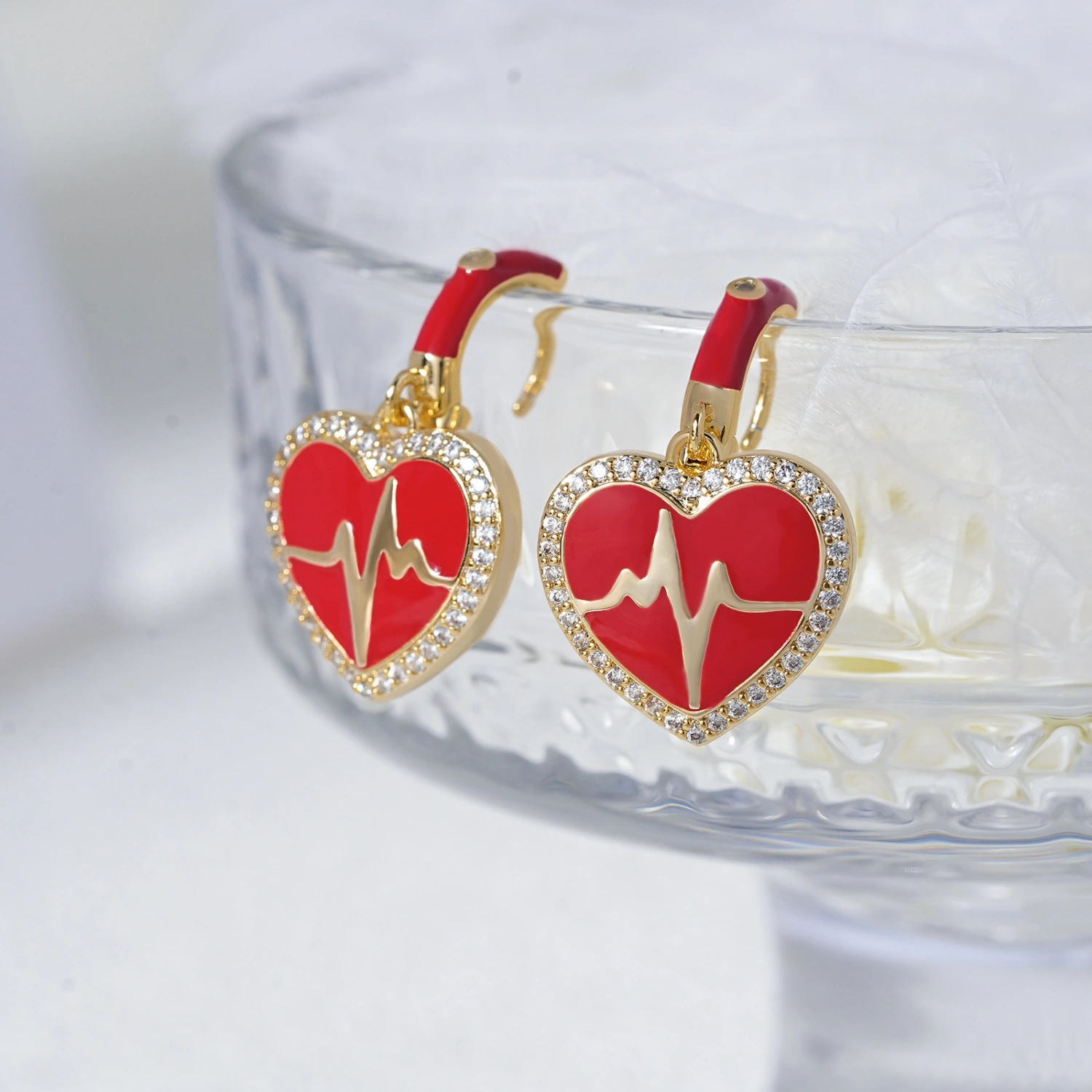 Women's Fashion Versatile Red Heart ECG Earrings