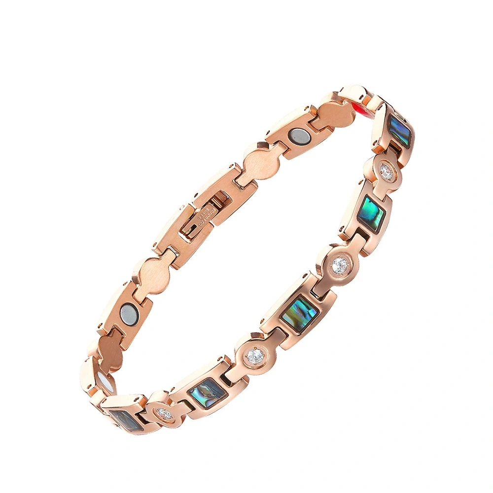 Stainless Steel Magnetic Bracelet With Zircon-Inlaid Shell