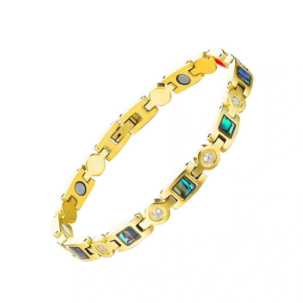 Stainless Steel Magnetic Bracelet With Zircon-Inlaid Shell