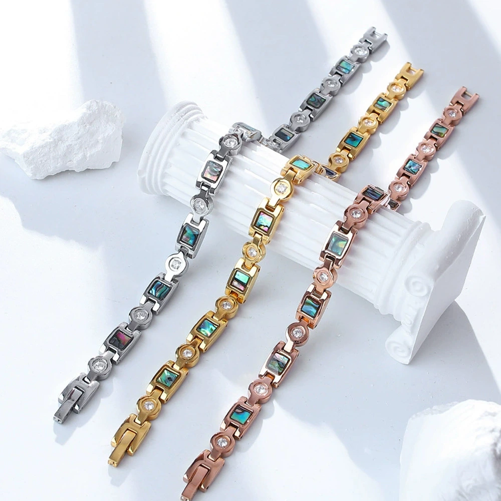 Stainless Steel Magnetic Bracelet With Zircon-Inlaid Shell